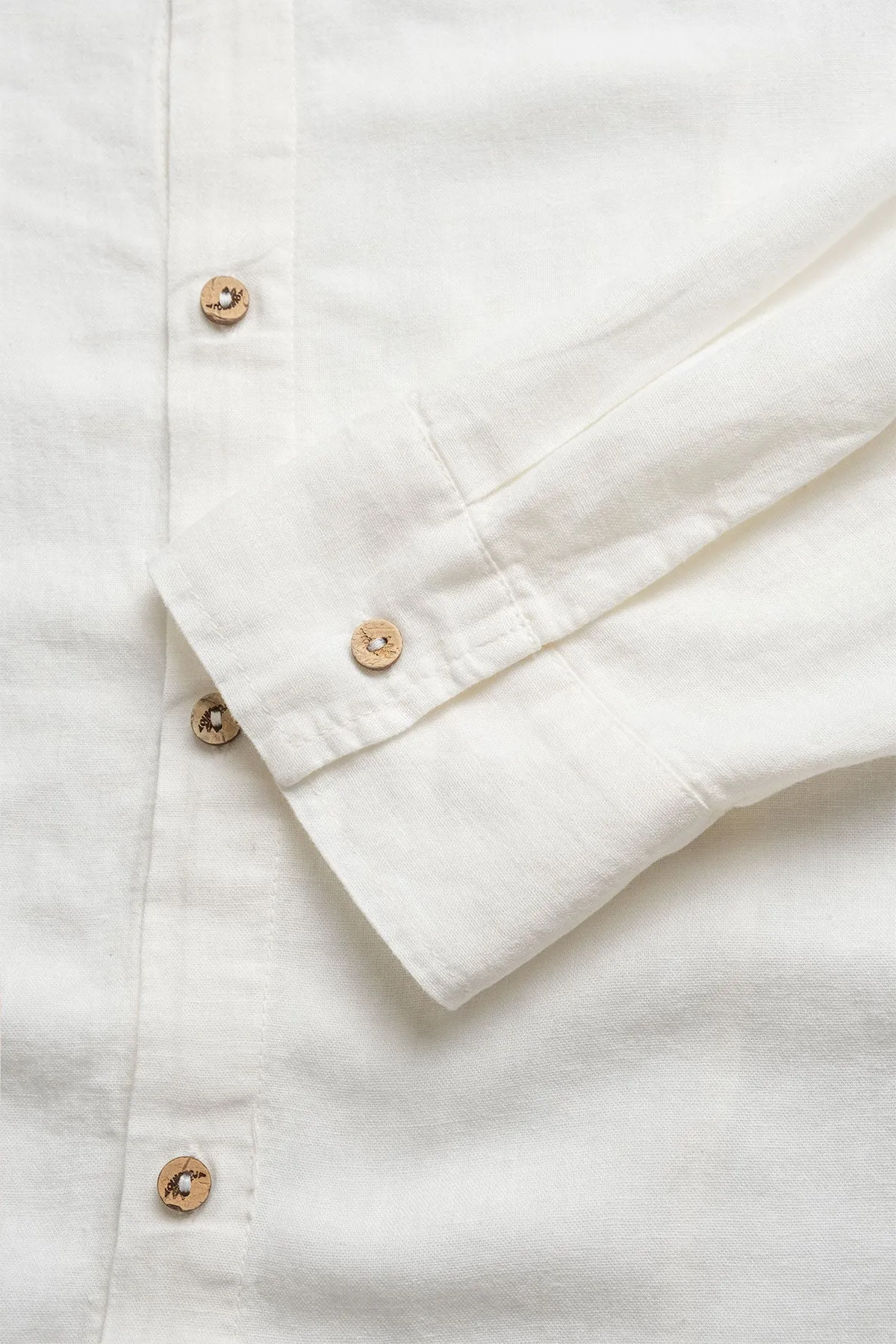 Long Sleeve Linen Cotton Shirt in White