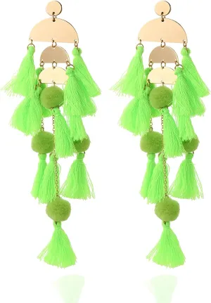 Long Tassel Earrings for Women Colorful Fringe Drop Dangle Earrings Bohemian Hawaiian Summer Beach Jewelry for Womens Vacation Outfits