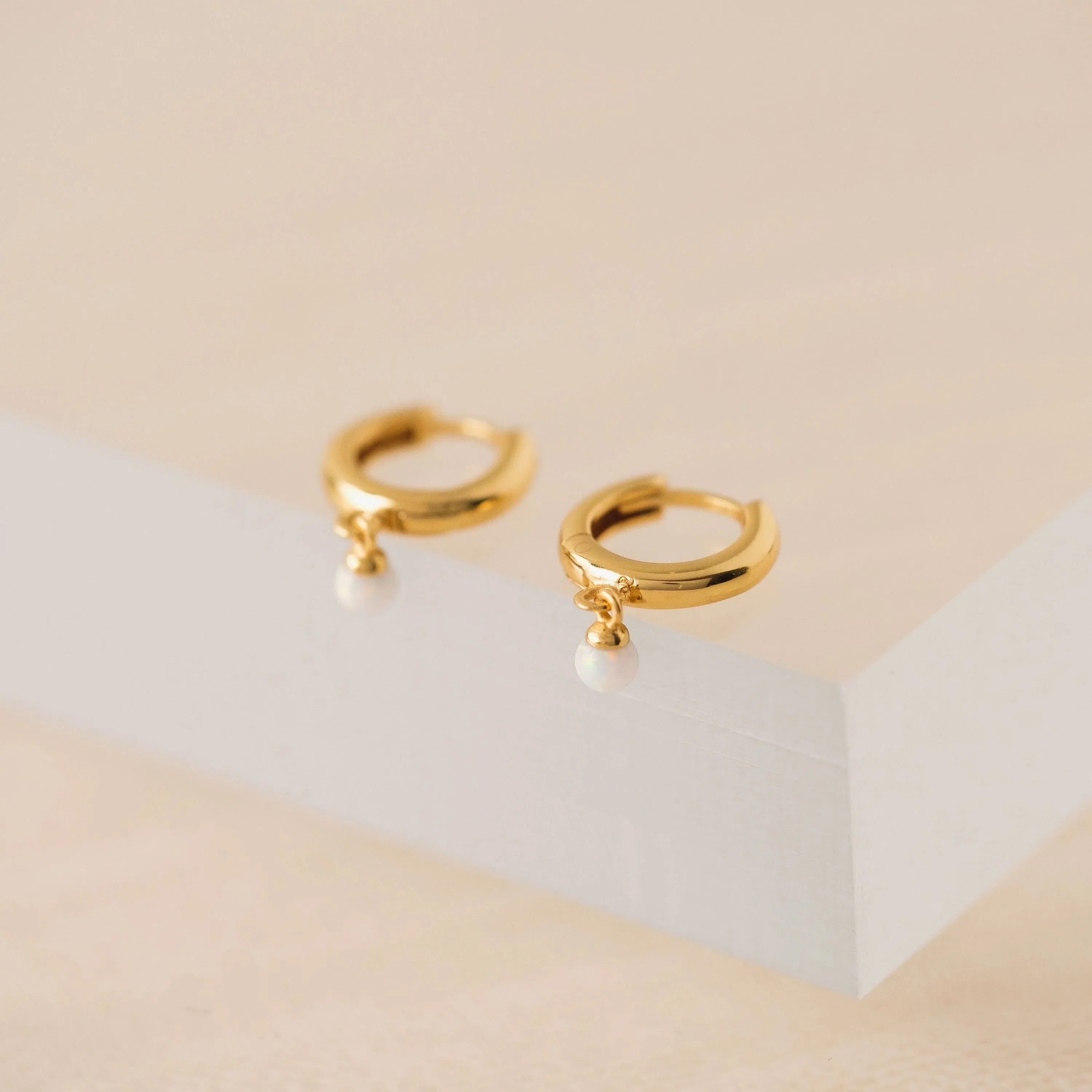 Lovers Tempo  Opal 11mm Huggie Drop Hoop Earring