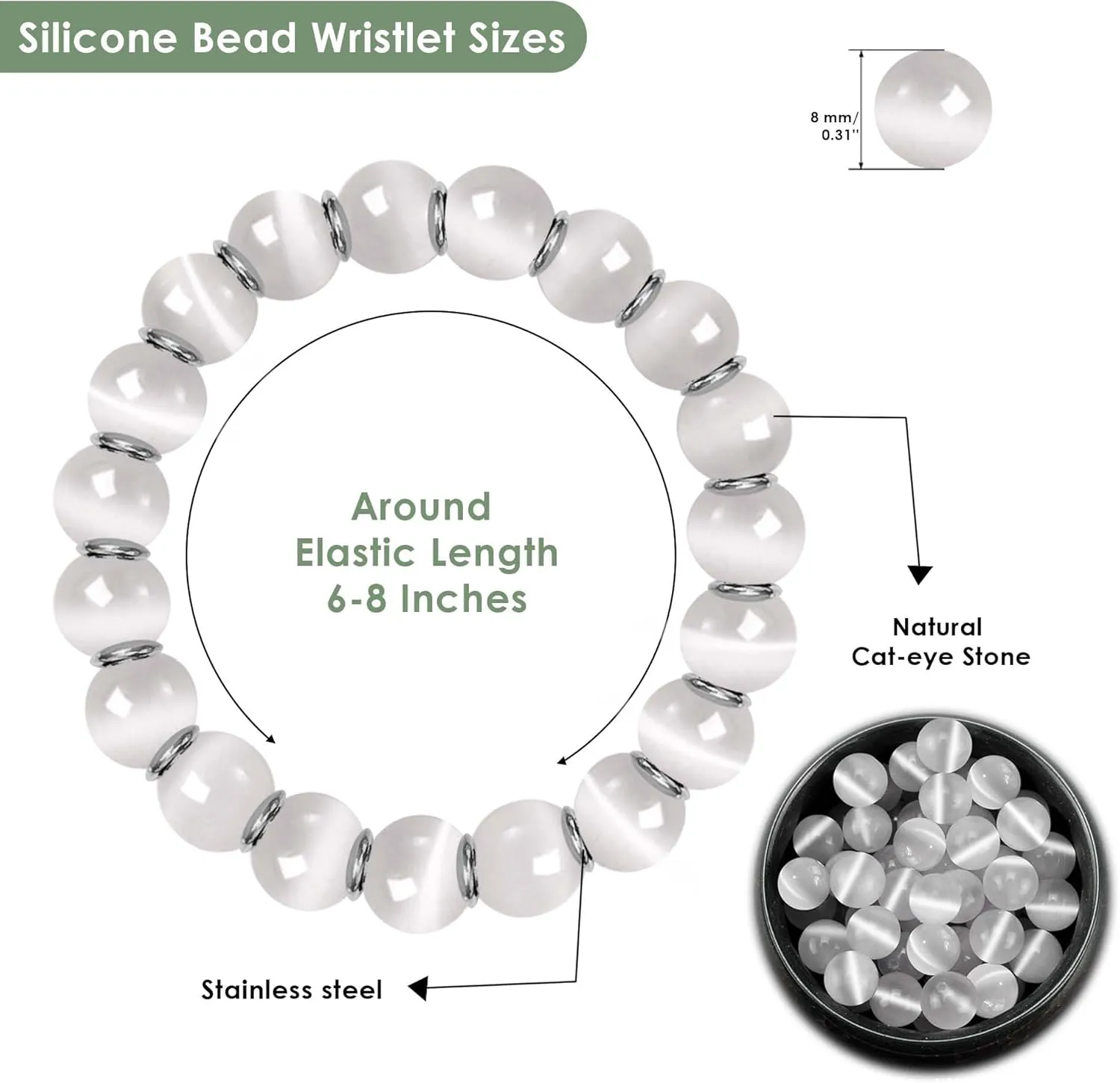 M-Plateau Hand Made Hand Chain,Natural Stone Bead Bracelets For Women And Men -8mm Round Beads.