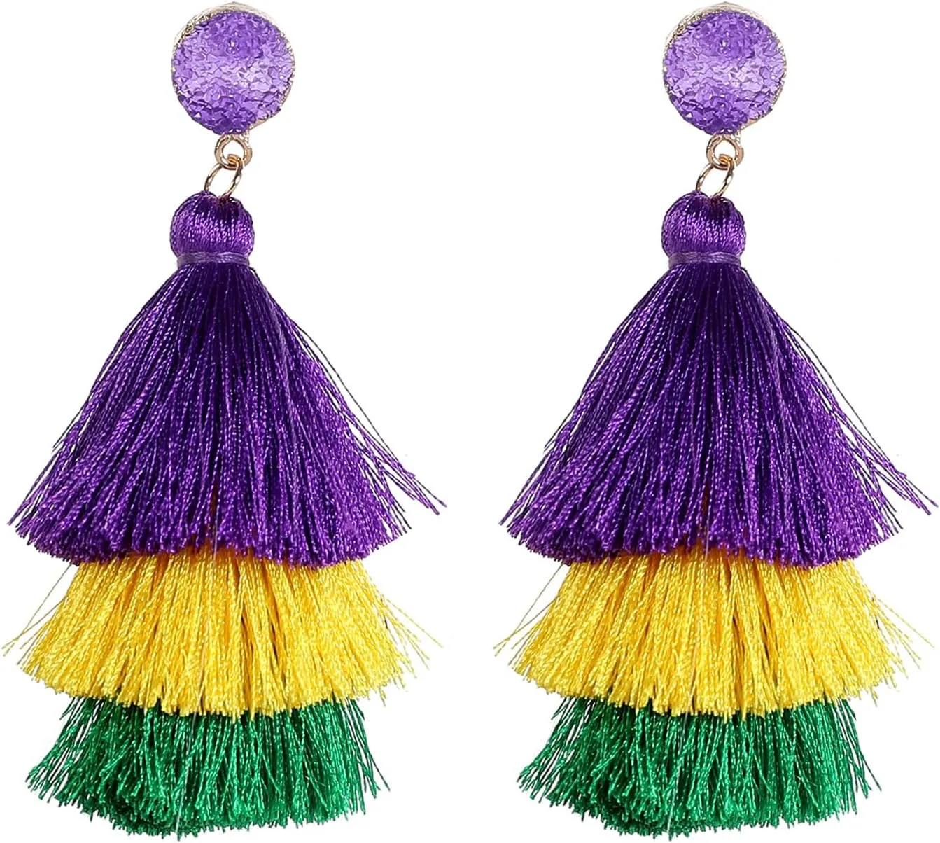 MALOYANVE Layered Tassel Earrings for Women Colorful Bohemian Tree-shaped Tiered Tassel Druzy Stud Dangle Drop Earrings