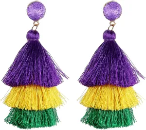 MALOYANVE Layered Tassel Earrings for Women Colorful Bohemian Tree-shaped Tiered Tassel Druzy Stud Dangle Drop Earrings