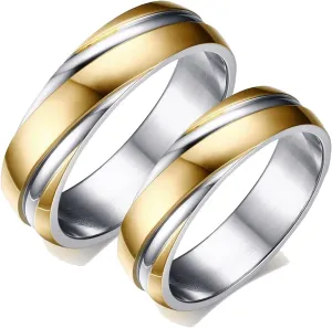 Man Wedding Band, Ladies Stainless Steel Rings 2PCS Titanium Gold Silver Ring 6mm Size Women 5 Men 7 for Couple Anniversary Jewelry