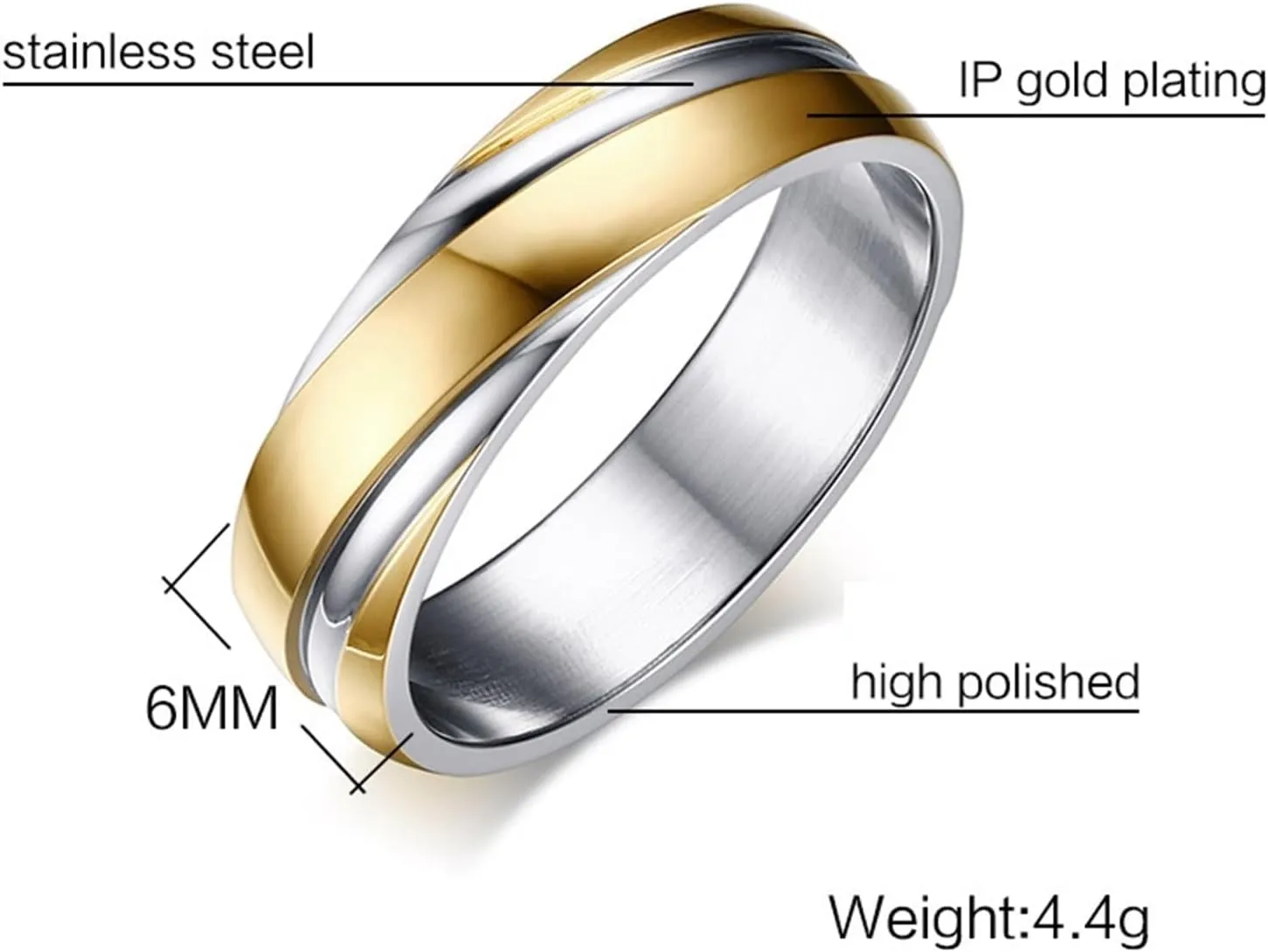 Man Wedding Band, Ladies Stainless Steel Rings 2PCS Titanium Gold Silver Ring 6mm Size Women 5 Men 7 for Couple Anniversary Jewelry