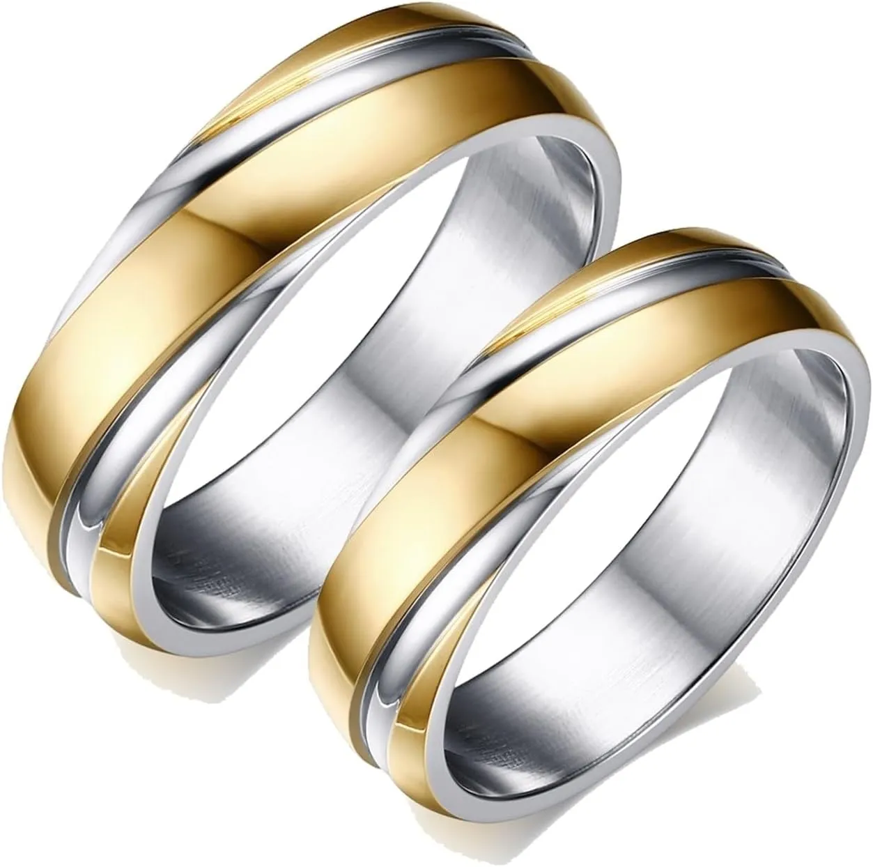 Man Wedding Band, Ladies Stainless Steel Rings 2PCS Titanium Gold Silver Ring 6mm Size Women 5 Men 7 for Couple Anniversary Jewelry