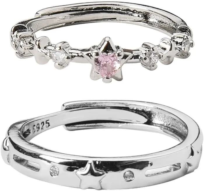 Matching Couple Gifts for Him Her Anniversary Birthday Gifts for Girlfriend Bf Husband Wife Adjustable Couple Rings Gifts