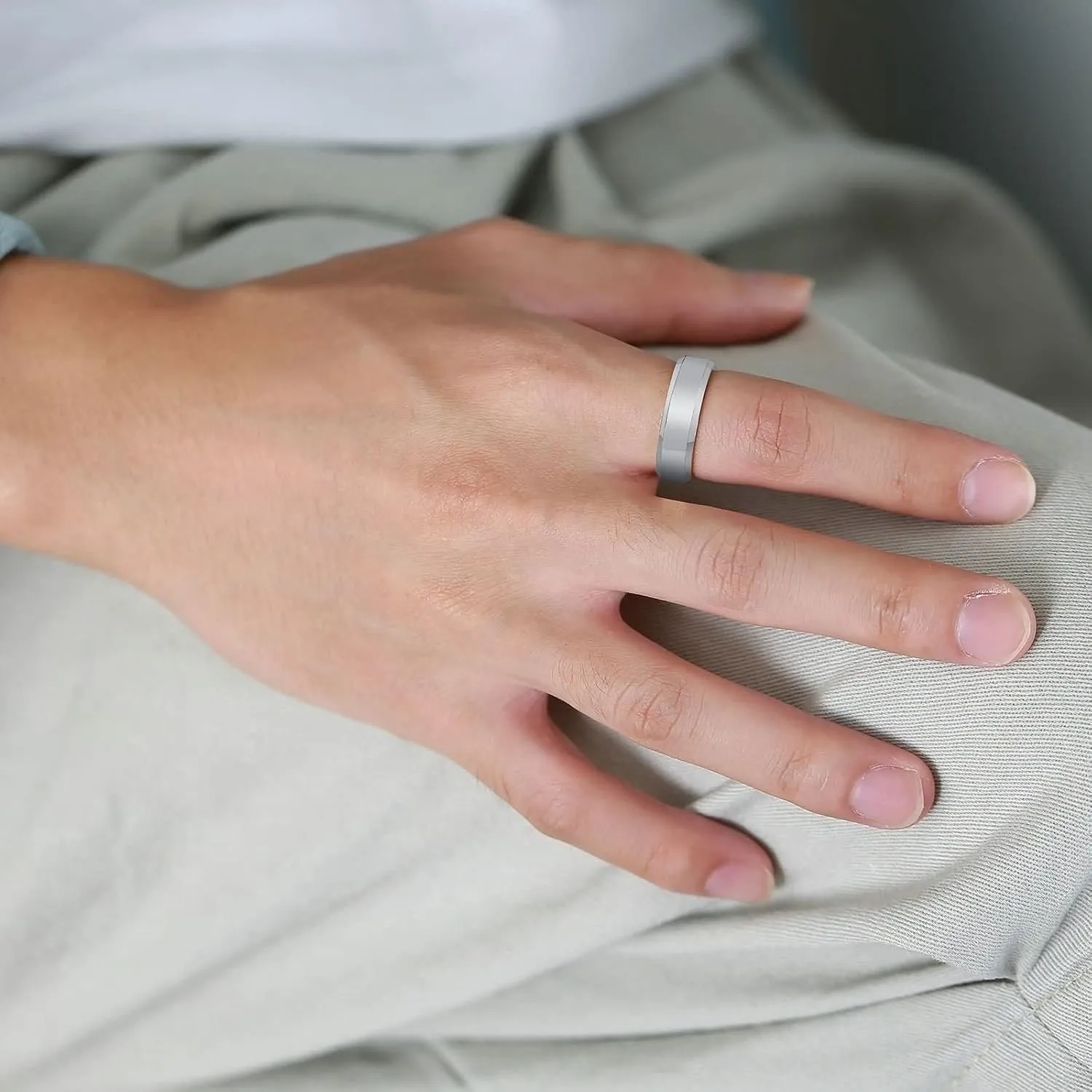 Matching Couple Rings, Rings for Men Tungsten 6mm Silver Ring Beveled Edge Rings for Men and Women