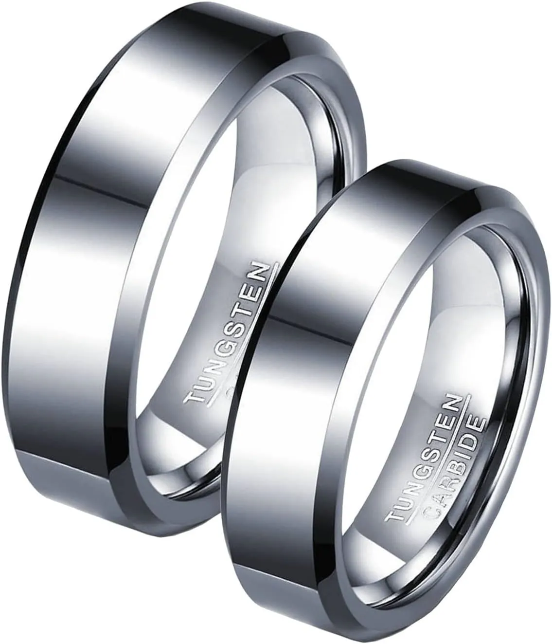 Matching Couple Rings, Rings for Men Tungsten 6mm Silver Ring Beveled Edge Rings for Men and Women