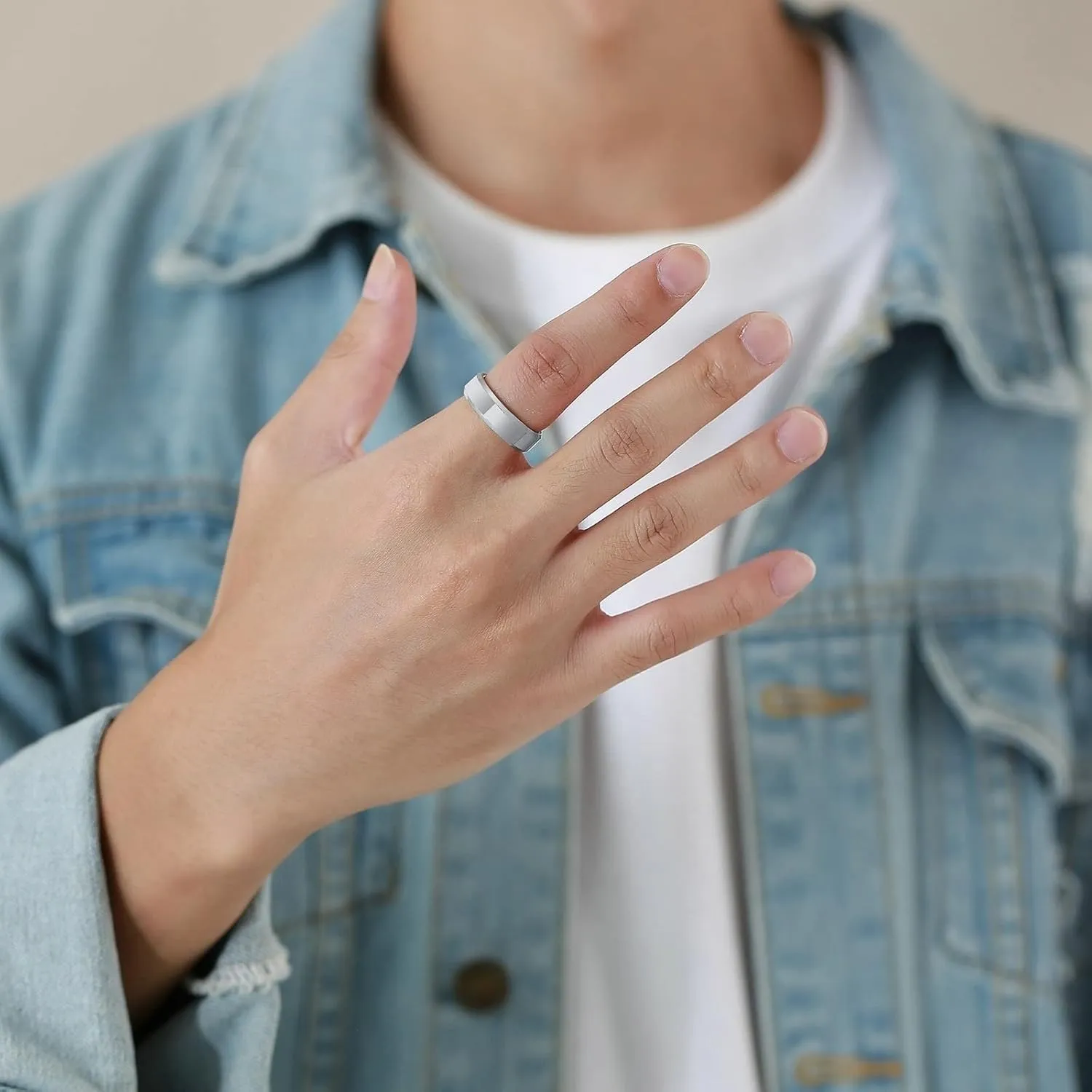 Matching Couple Rings, Rings for Men Tungsten 6mm Silver Ring Beveled Edge Rings for Men and Women