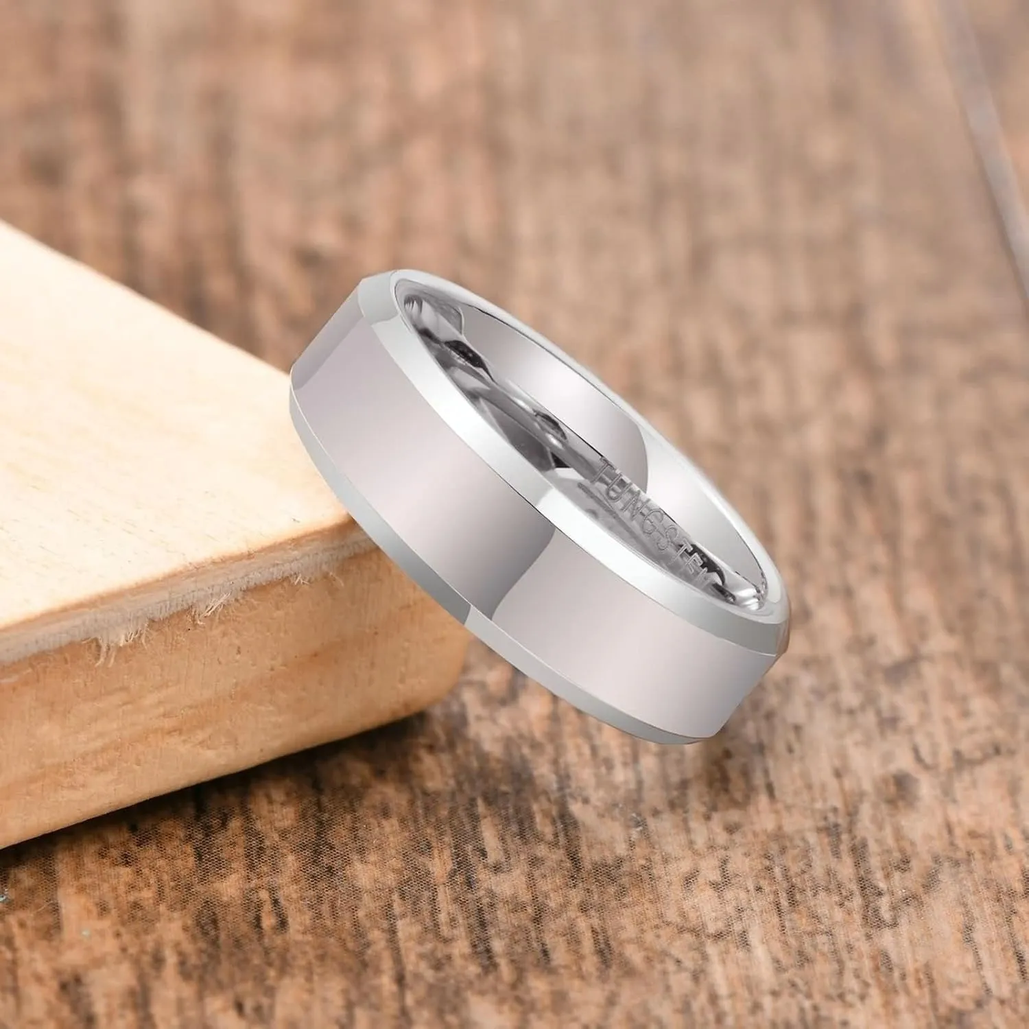 Matching Couple Rings, Rings for Men Tungsten 6mm Silver Ring Beveled Edge Rings for Men and Women