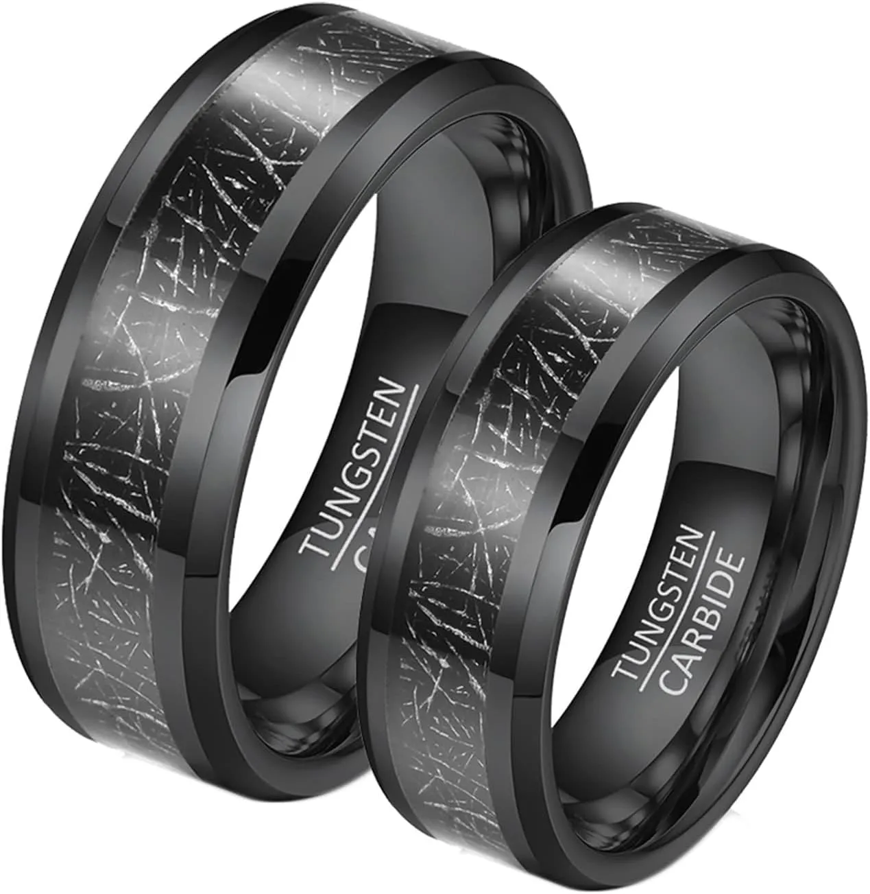 Matching Wedding Rings Set, Engagement Rings for Couples Set Tungsten Comfort Fit 8mm Black Ring Inlay Metal