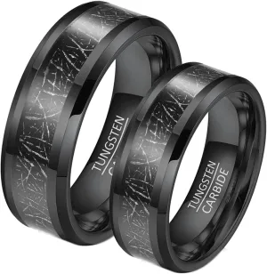 Matching Wedding Rings Set, Engagement Rings for Couples Set Tungsten Comfort Fit 8mm Black Ring Inlay Metal