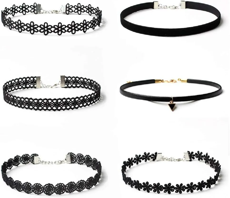 Maxforever 6 PCS Necklaces Black Velvet Choker Set Classic Gothic Tattoo Lace Chokers