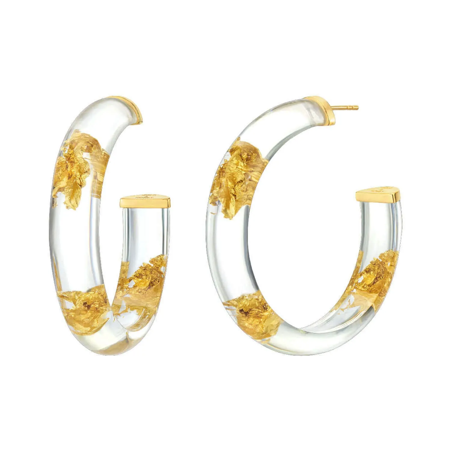 Medium Gold Leaf Lucite Hoop Earrings