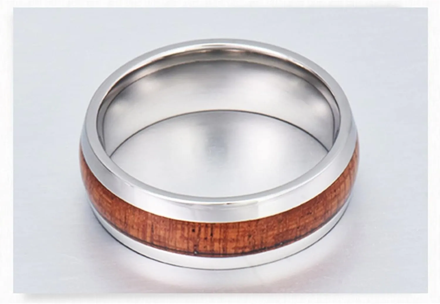 Men Couple Rings, Men's Tungsten Carbide Ring 8mm Silver Ring Inlay Wood Engagement Couple Rings