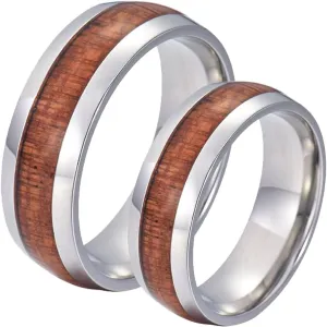 Men Couple Rings, Men's Tungsten Carbide Ring 8mm Silver Ring Inlay Wood Engagement Couple Rings