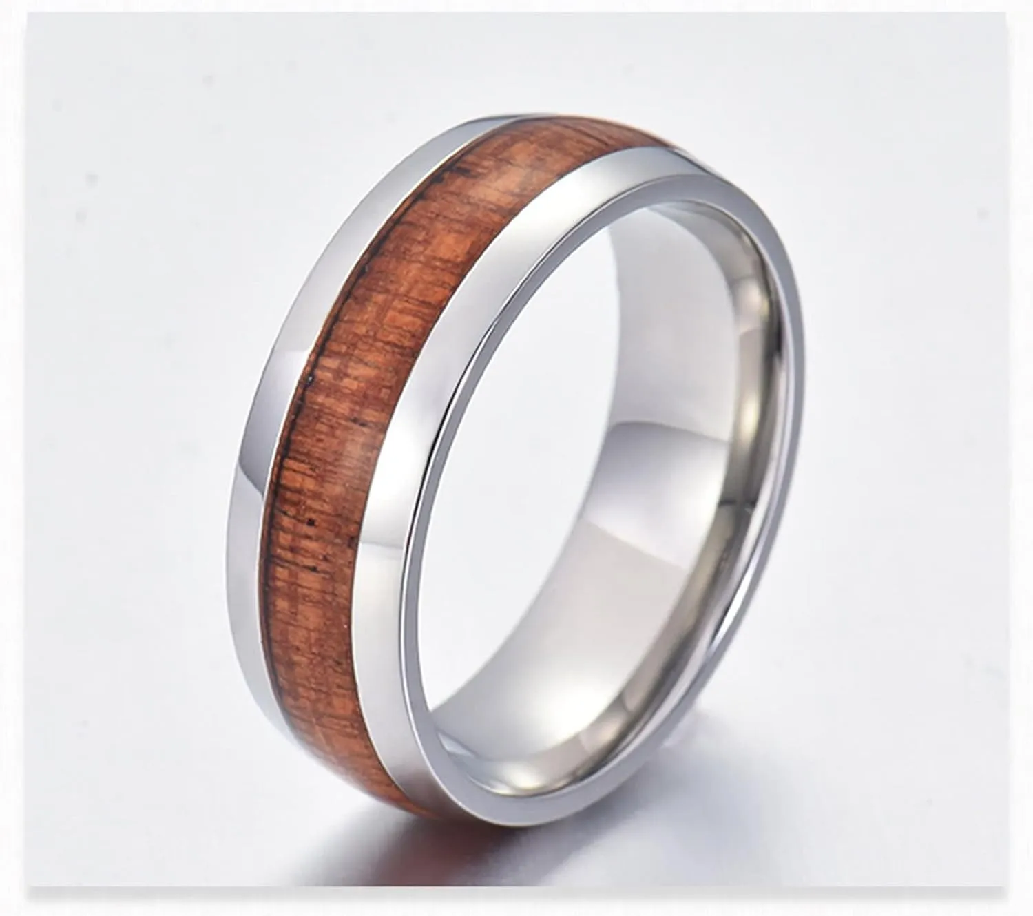 Men Couple Rings, Men's Tungsten Carbide Ring 8mm Silver Ring Inlay Wood Engagement Couple Rings