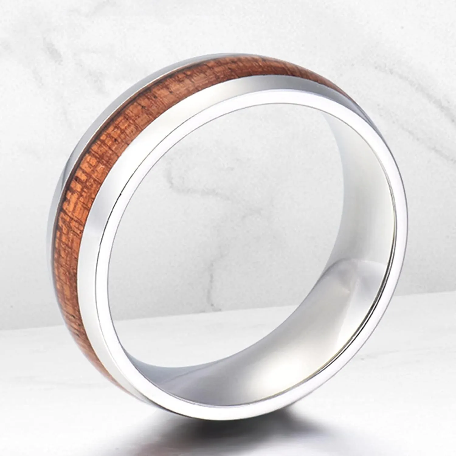 Men Couple Rings, Men's Tungsten Carbide Ring 8mm Silver Ring Inlay Wood Engagement Couple Rings
