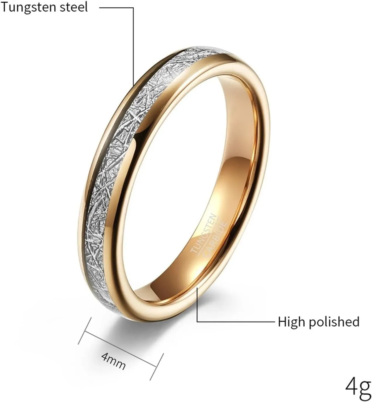 Men Couple Rings, Tungsten Carbide Ring 4mm Rose Gold Ring Inlay Metal Engagement Couple Rings