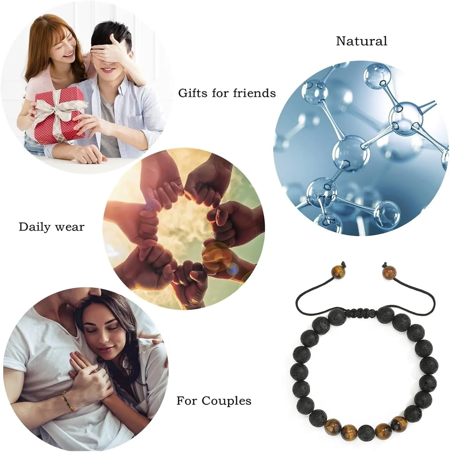 MengPa Mens Beaded Bracelets Bracelet Lava Rock Beads Stone Trendy Jewelry Sets Gifts for Him Boyfriend