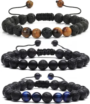 MengPa Mens Beaded Bracelets Bracelet Lava Rock Beads Stone Trendy Jewelry Sets Gifts for Him Boyfriend