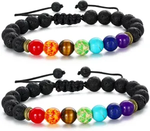 MengPa Mens Beaded Bracelets Bracelet Lava Rock Beads Stone Trendy Jewelry Sets Gifts for Him Boyfriend