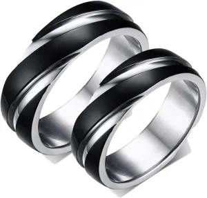 Men's Wedding Rings, Steel Rings for Women Black Silver Ring 6mm Men's and Women's Fashion Rings