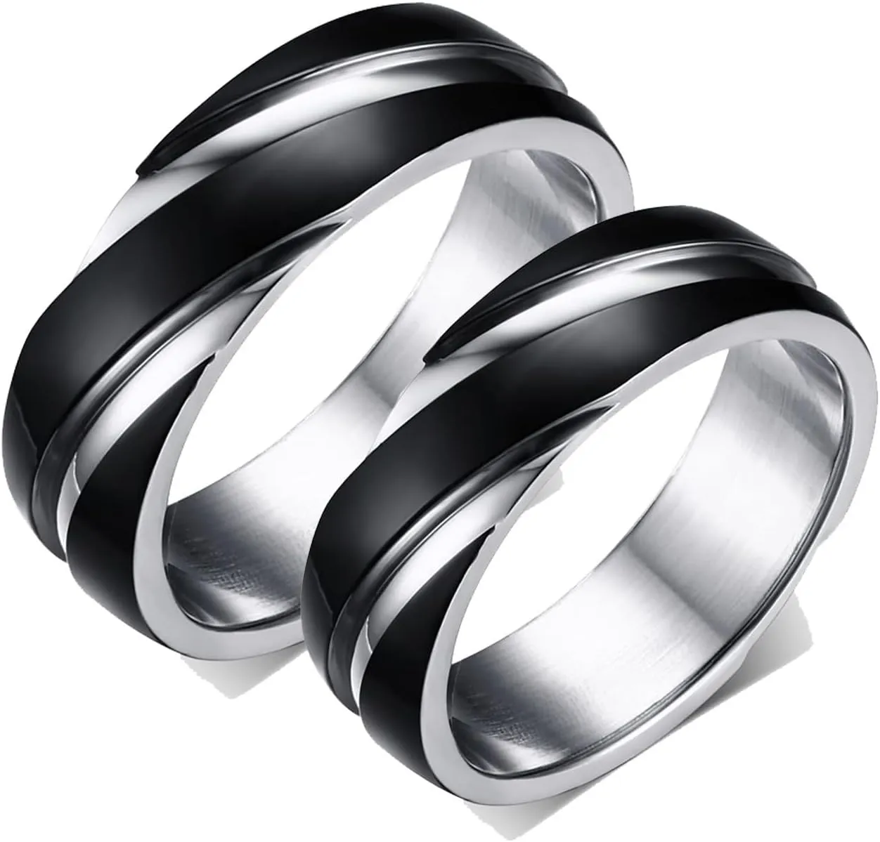 Men's Wedding Rings, Steel Rings for Women Black Silver Ring 6mm Men's and Women's Fashion Rings