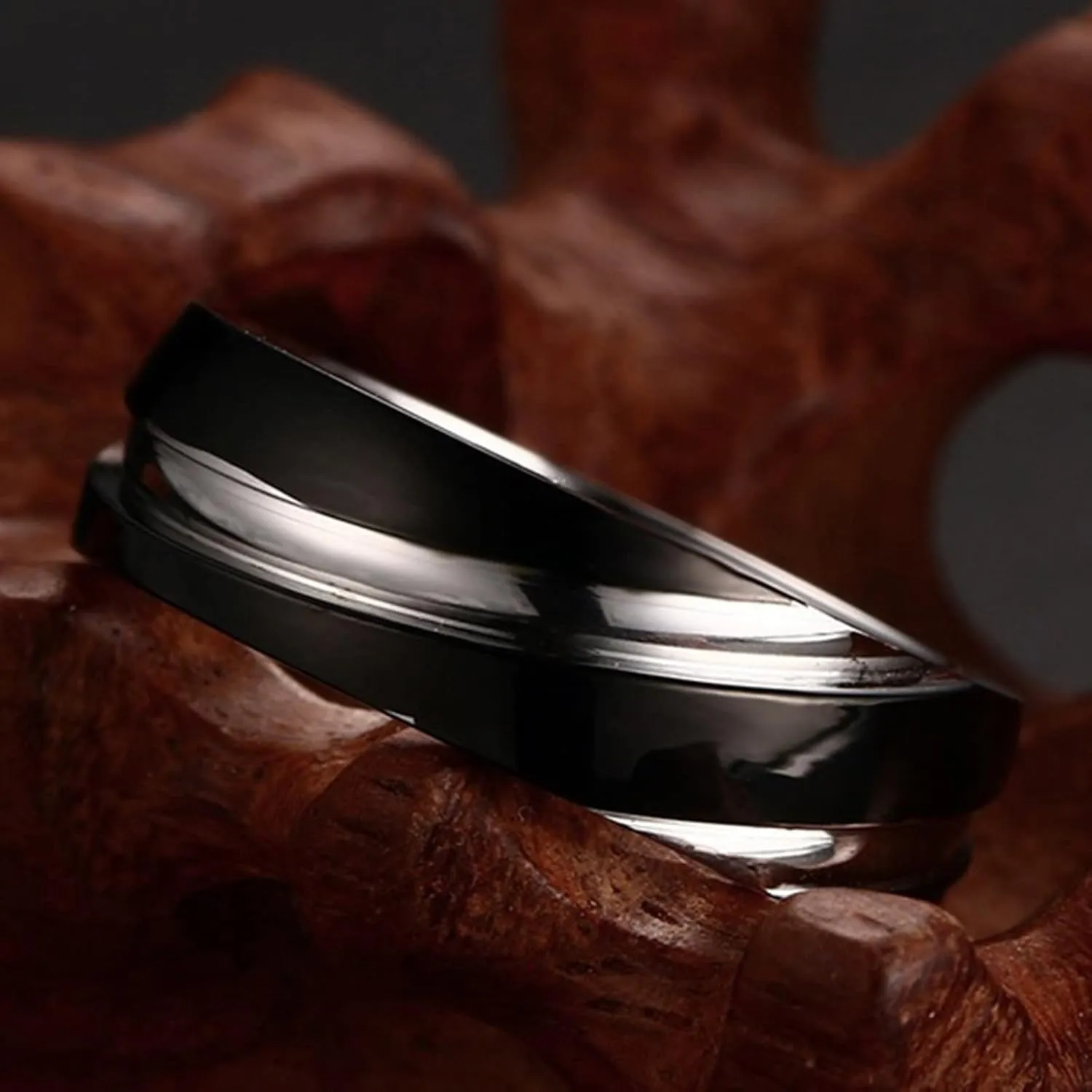 Men's Wedding Rings, Steel Rings for Women Black Silver Ring 6mm Men's and Women's Fashion Rings