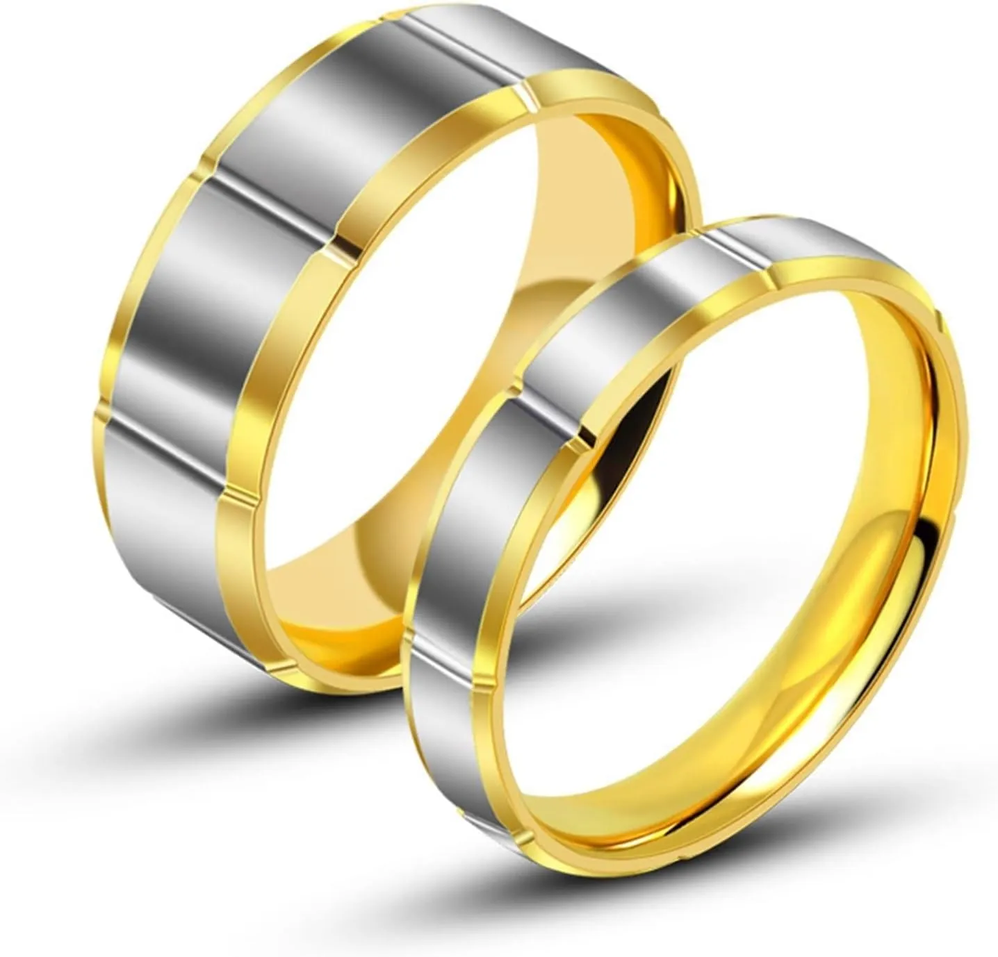 Mid Finger Rings for Women, Rings Stainless Steel Silver Gold Ring 6.9mm 4mm Engagement Couple Rings