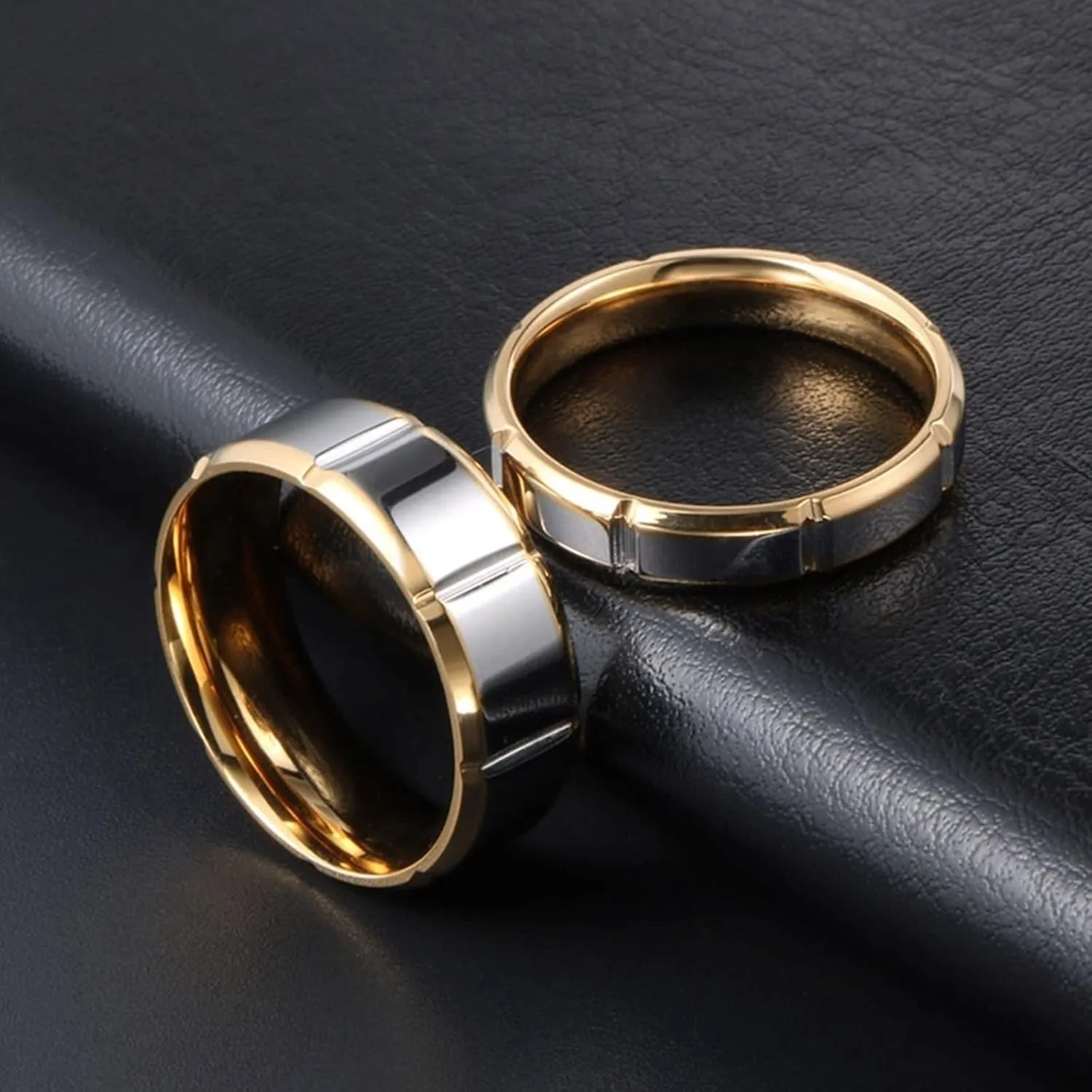 Mid Finger Rings for Women, Rings Stainless Steel Silver Gold Ring 6.9mm 4mm Engagement Couple Rings