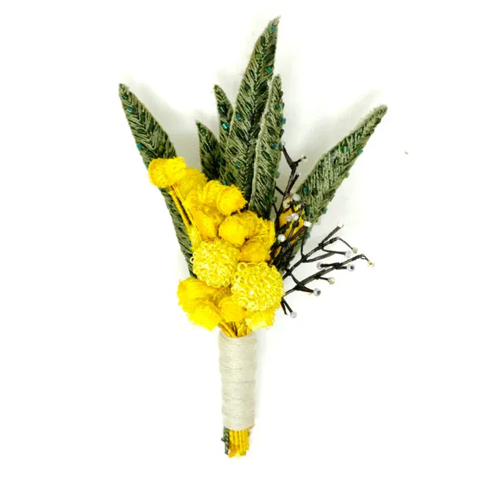 Mimosa Boutonniere Hand-Embroidered Brooch Pin