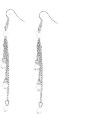 Minimalist Pearl Tassel Hook Earrings for Women Irregular Gold Plated Long Bead Chain Drop Dangle Earrings Vintage Silver Wedding Jewelry Gifts