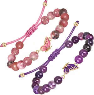 MJartoria BFF Beaded Bracelets for 2-Butterfly Matching Bracelets Adjustable Strand Best Friends Bracelet Handmade Charm Bracelets Jewelry Gifts for Women Couples (Pink Purple)