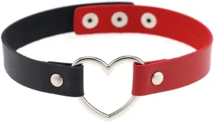 MJartoria Gothic Jewelry-Goth PU Leather Choker Necklaces for Women-Heart Punk Rock Adjustable Black and Red Collar Choker Necklaces