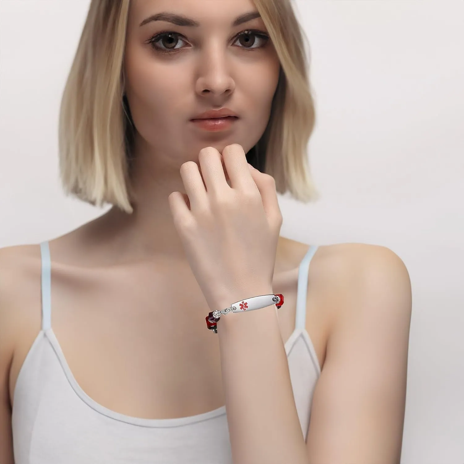 mnmoom 7.5 inch interchangeable Medical id bracelets for Women beads Medical alert bracelets with customize engraving