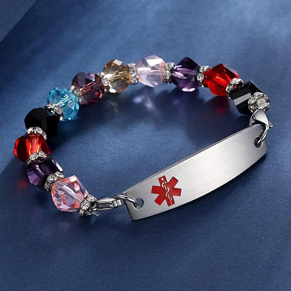 mnmoom 7.5 inch interchangeable Medical id bracelets for Women beads Medical alert bracelets with customize engraving