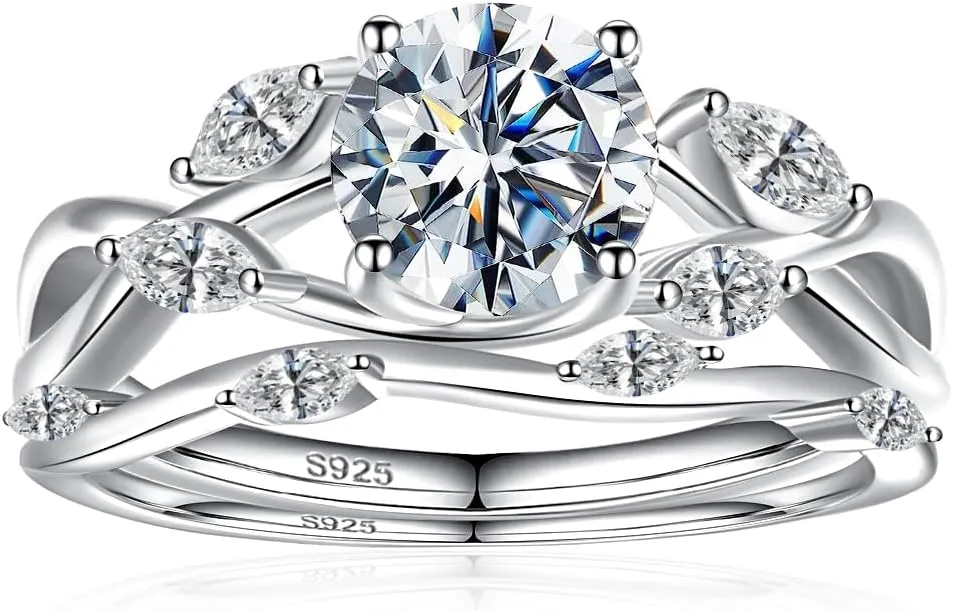 Moissanite Band Ring Women S925 Sterling Silver D Color VVSI Clarity Moissanite Engagement for Women Wedding Promise Anniversary Jewelry Ring Perfect Size 5-9