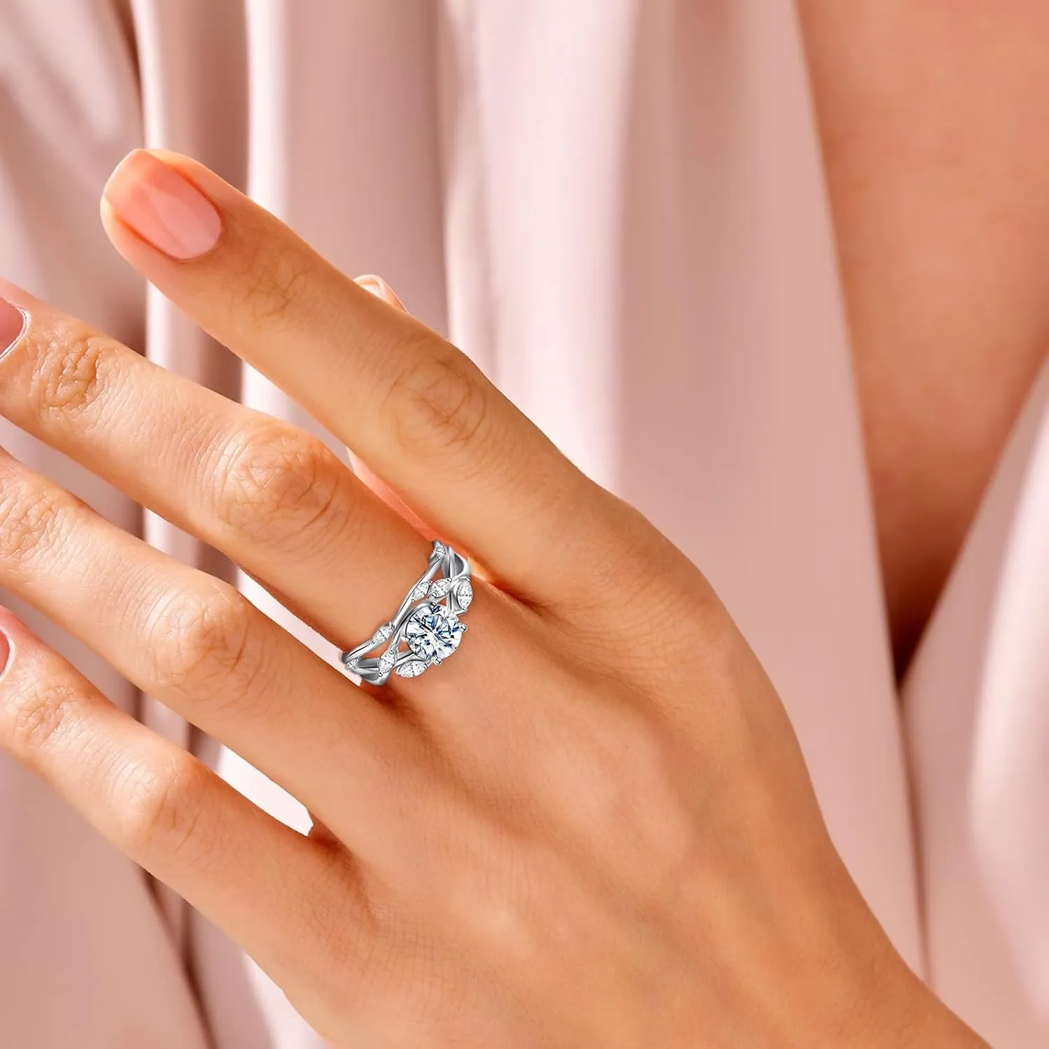 Moissanite Band Ring Women S925 Sterling Silver D Color VVSI Clarity Moissanite Engagement for Women Wedding Promise Anniversary Jewelry Ring Perfect Size 5-9