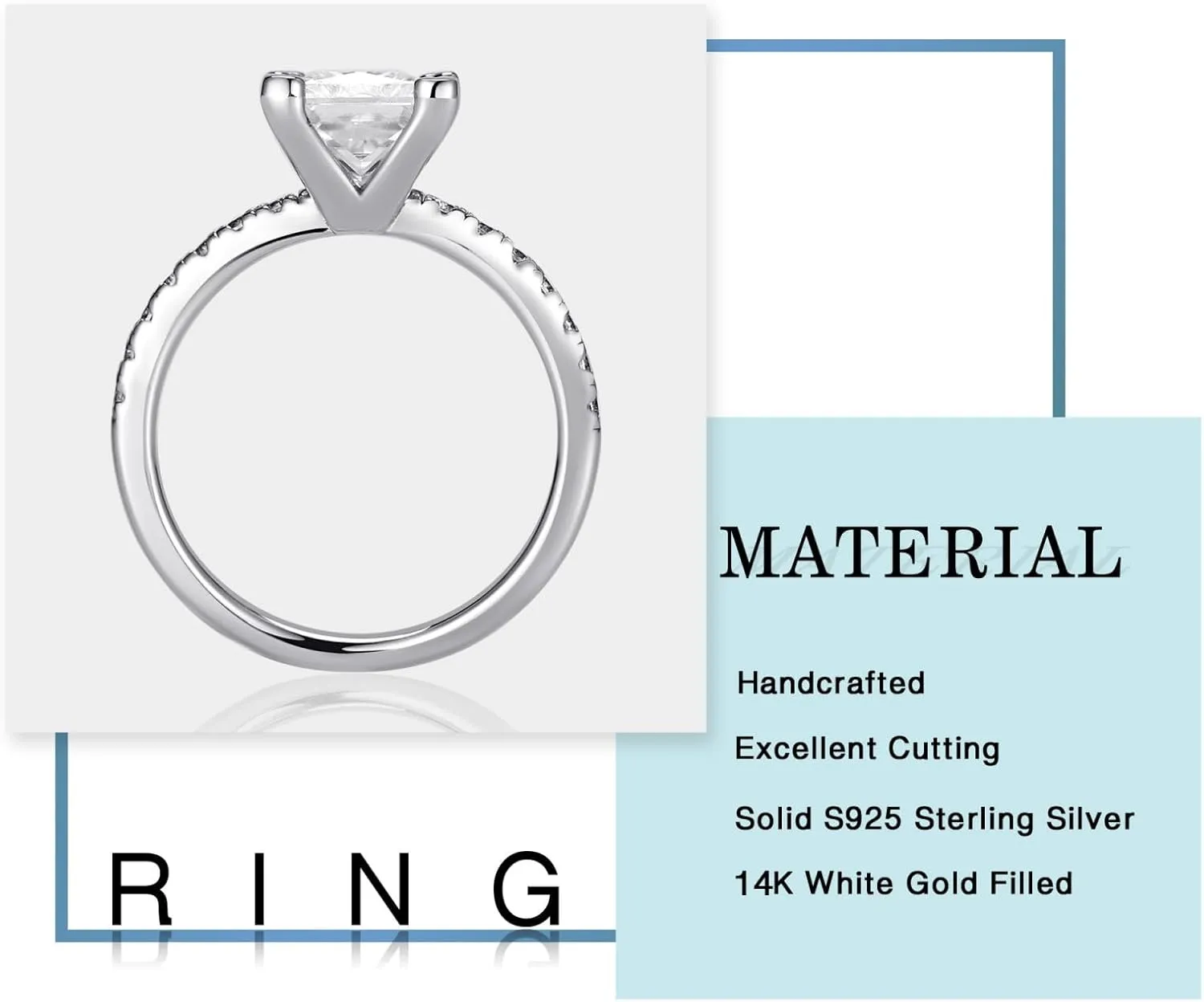 MOOSEA 1.5ct Princess Cut Moissanite Engagement Rings for Women, Brilliant D Color VVS1 Clarity Lab Created Diamond Wedding Rings 14K White Gold Vermeil V Setting Moissanite Rings