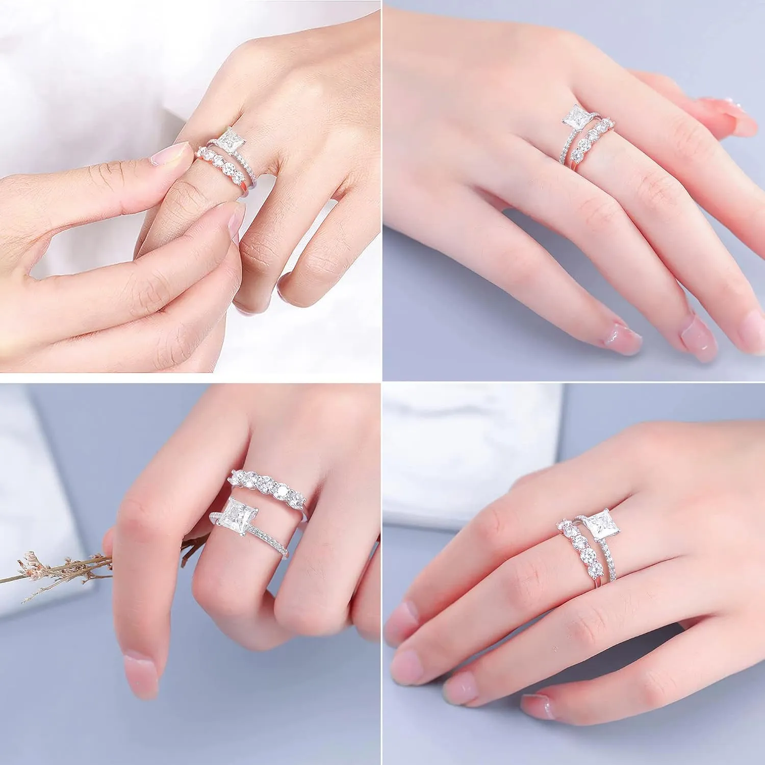 MOOSEA 1.5ct Princess Cut Moissanite Engagement Rings for Women, Brilliant D Color VVS1 Clarity Lab Created Diamond Wedding Rings 14K White Gold Vermeil V Setting Moissanite Rings