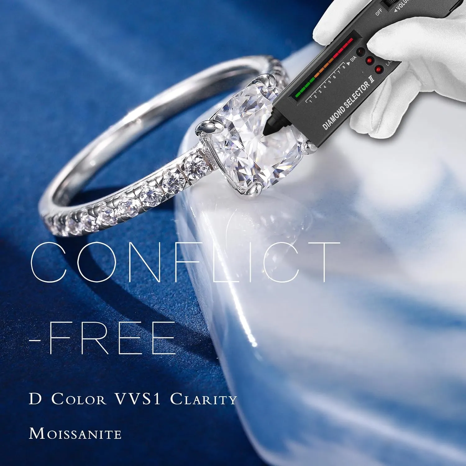 MOOSEA 2CT Cushion Cut Moissanite Engagement Rings for Women, D Color VVS1 Clarity Lab Created Moissanite Wedding Rings 14K White Gold Vermeil Four Claw Moissanite Rings