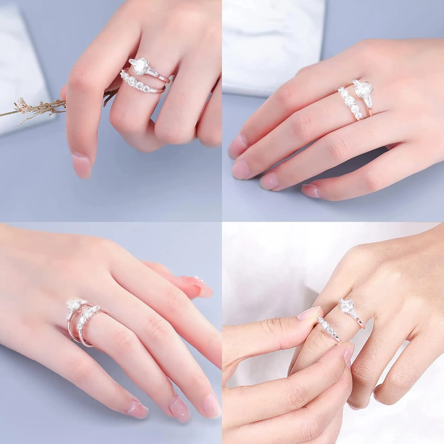 MOOSEA 5 Stone Moissanite Wedding Bands for Women, D Color VVS1 Clarity Lab Created Moissanite Moissanite Rings 14K White Gold Vermeil Sterling Silver Moissanite Rings for Women Promise Rings for Her