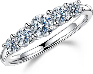 MOOSEA 5 Stone Moissanite Wedding Bands for Women, D Color VVS1 Clarity Lab Created Moissanite Moissanite Rings 14K White Gold Vermeil Sterling Silver Moissanite Rings for Women Promise Rings for Her