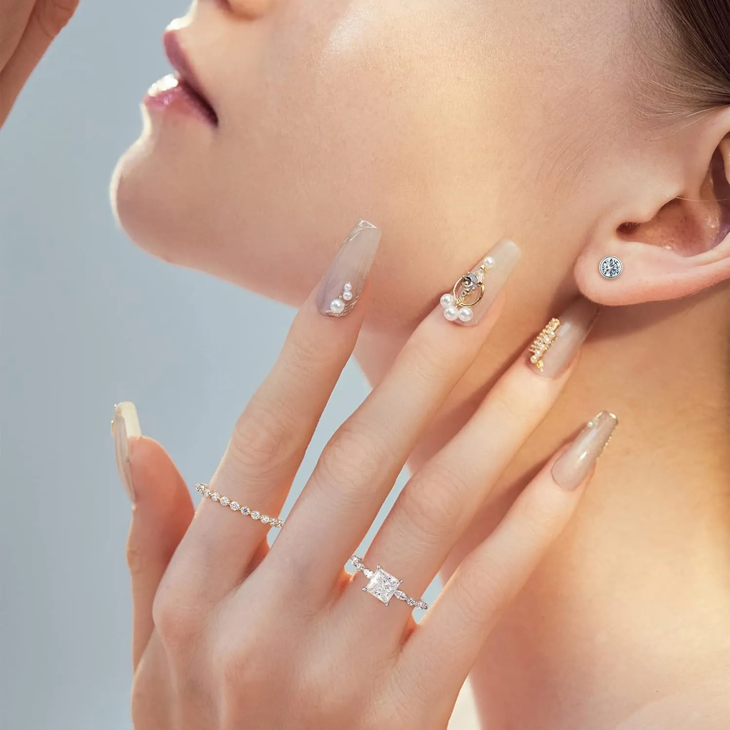 MOOSEA Princess Cut Moissanite Engagement Rings for Women, 1.5ct D Color VVS1 Clarity Lab Created Diamond Rings 14K White Gold Vermeil Marquise and Round Moissanite Rings for Women Gifts