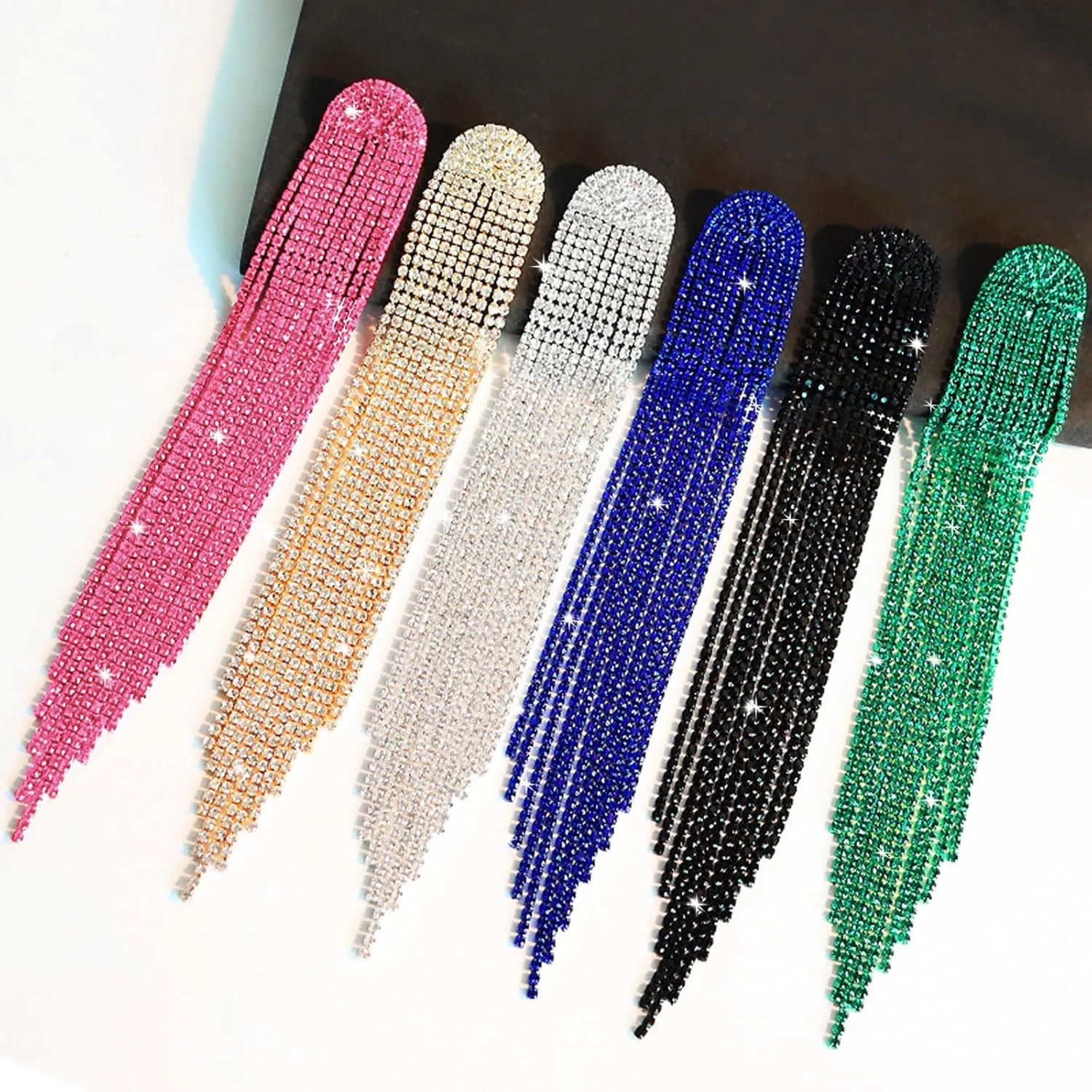 Nanafast Rhinestone Crystal Dangle Linear Drop Chandelier Tassel Earrings for Women Long Party Prom Earrings Christmas Statement Cubic Zirconia Wedding Bridal Earrings Gold Silver Black Red Blue Green