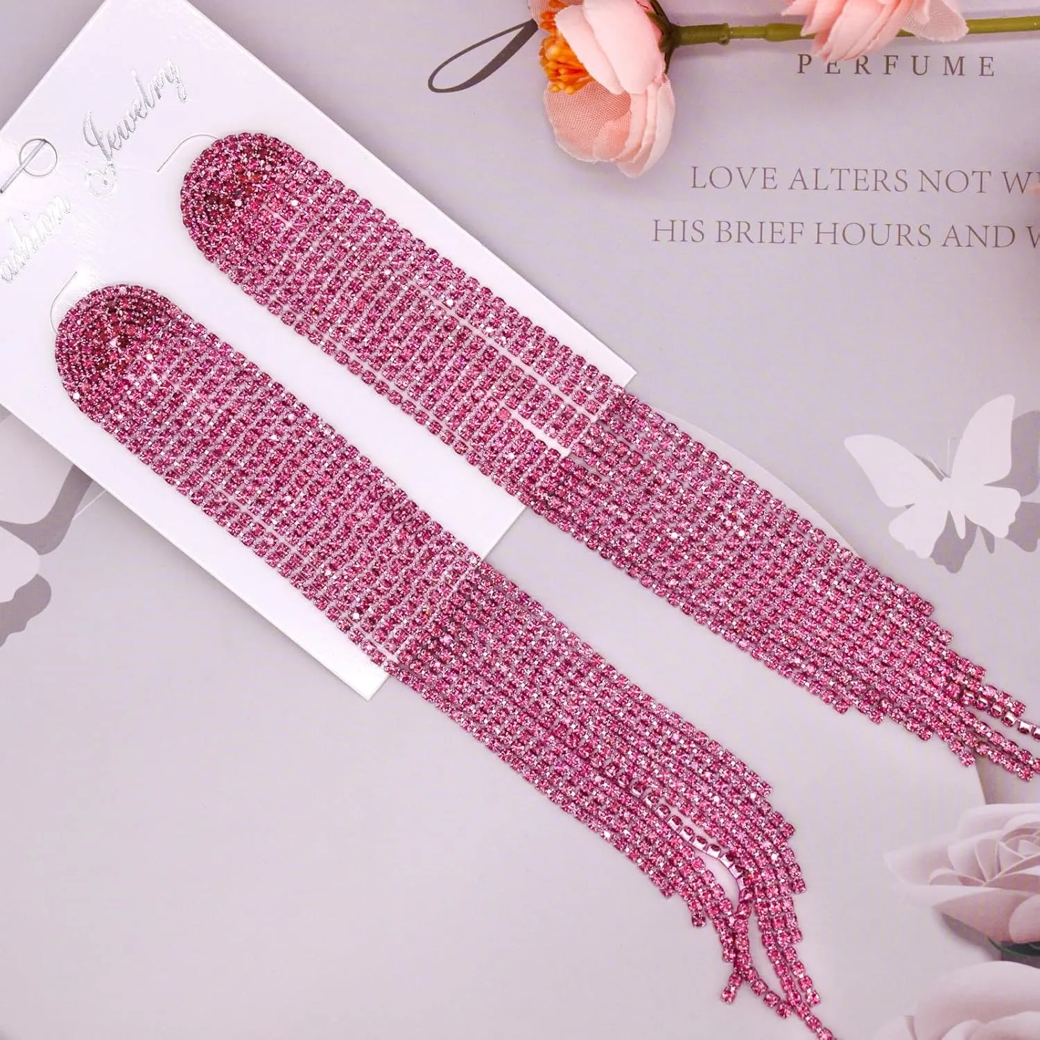 Nanafast Rhinestone Crystal Dangle Linear Drop Chandelier Tassel Earrings for Women Long Party Prom Earrings Christmas Statement Cubic Zirconia Wedding Bridal Earrings Gold Silver Black Red Blue Green