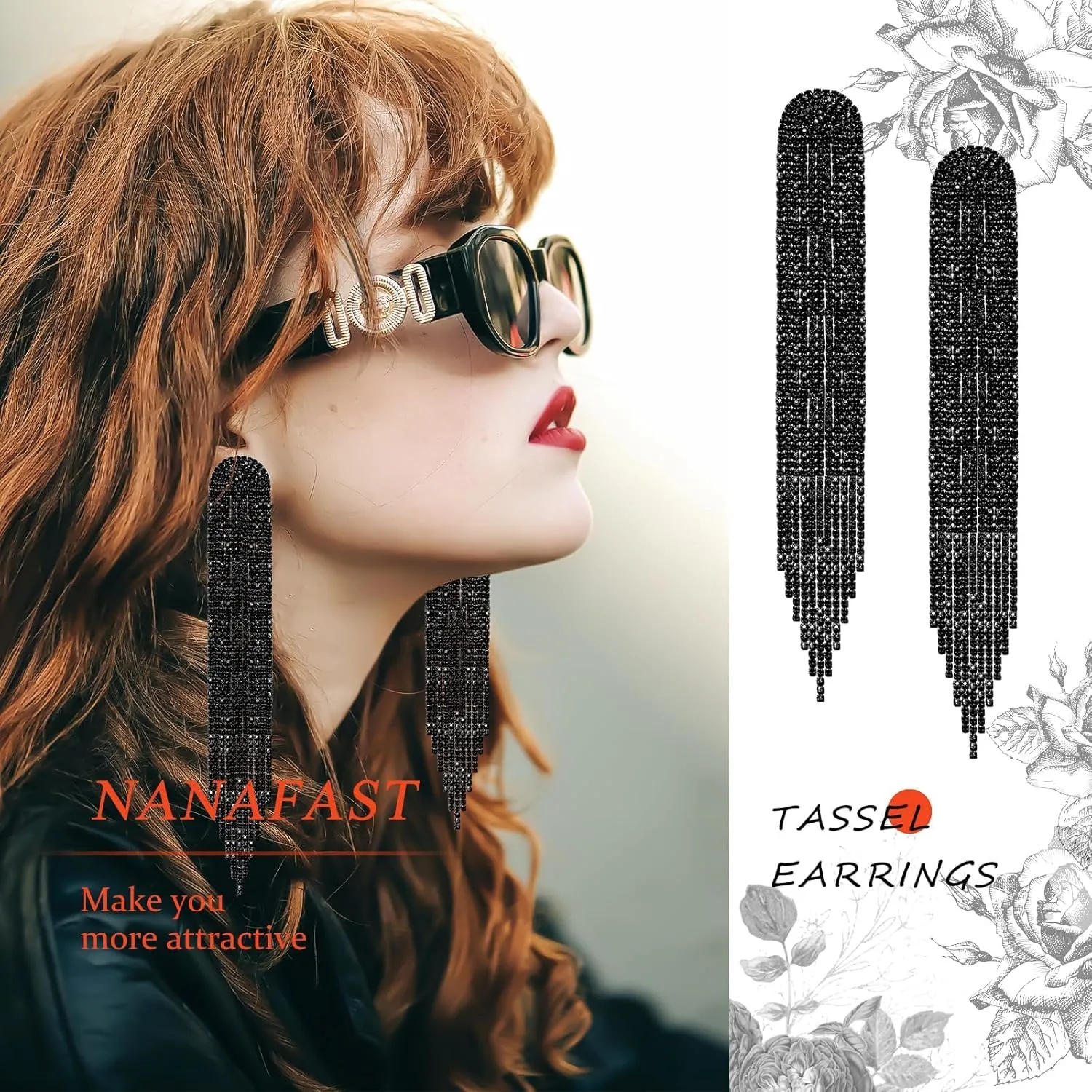 Nanafast Rhinestone Crystal Dangle Linear Drop Chandelier Tassel Earrings for Women Long Party Prom Earrings Christmas Statement Cubic Zirconia Wedding Bridal Earrings Gold Silver Black Red Blue Green