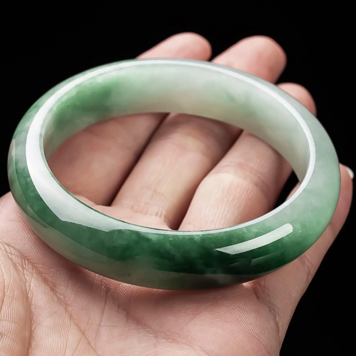 Natural Green Jade Bangle Bracelet for Women Girls with Certificate Jade Handmade Luck Bracelets Bangles with Jewelry Box,63-64mm