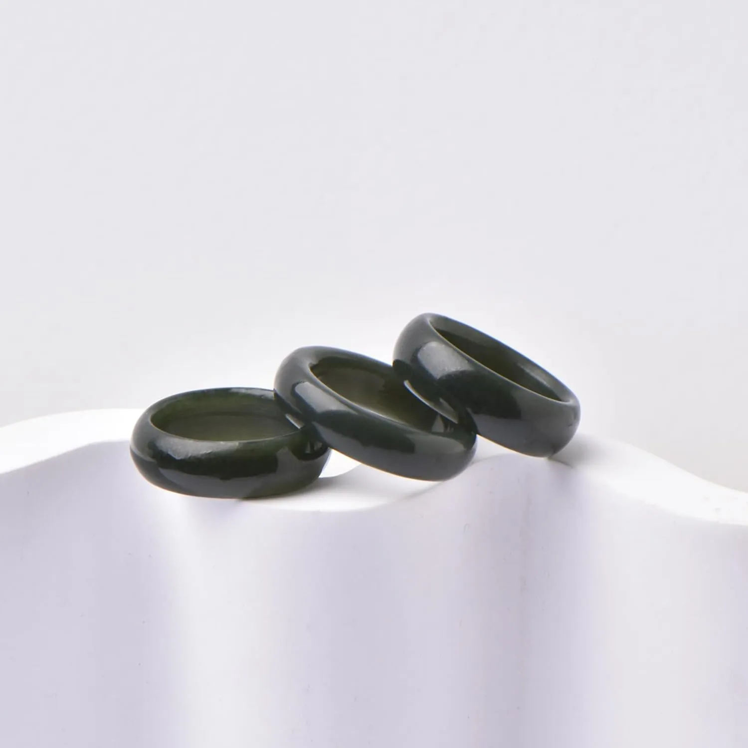 Natural Hotan Black Green Jade Rings Good Luck Jewelry Natural Green Jade FengShui Ring for Men Women Unisex with Gift Box
